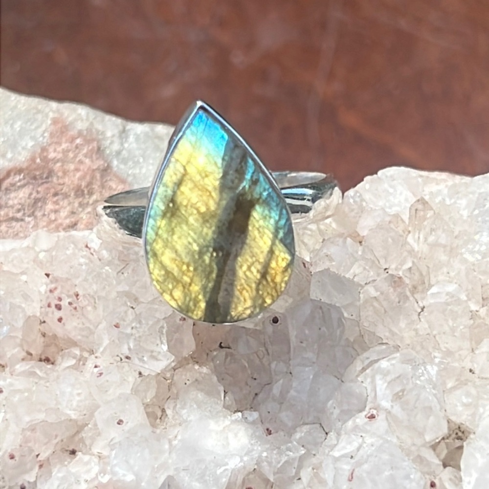 RAW ROUGH LABRADORITE 925 STERLING SILVER RING, SIZE 9.5